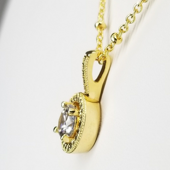 NEW Dainty Halo Diamond Micro Pave CZ Necklace - Picture 5 of 11